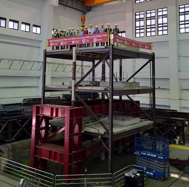 Picture 5: A steel braced frame (SBRB) structure is being tested on a shaking table to simulate the 2022 Taitung Chihshang Earthquake research during a Taiwan-US international cooperation project (Photo credit: NCREE)