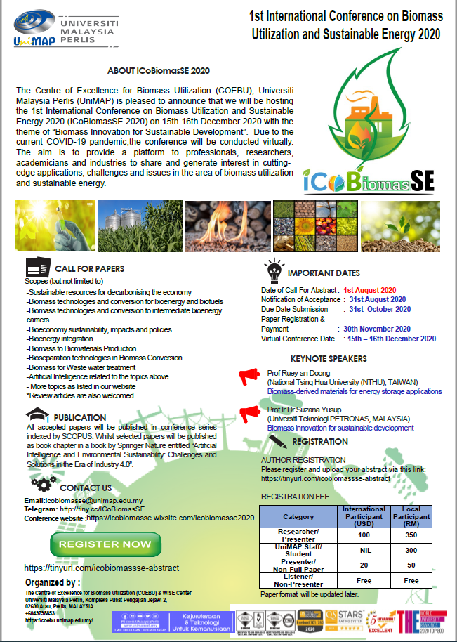 1st International Conference On Biomass Utilization And Sustainable Energy 2020  (ICoBiomasSE 2020)